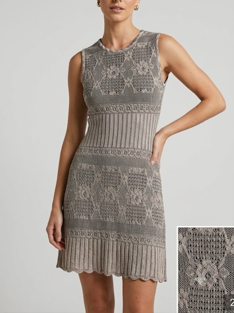 Y2K vintage Breakin Loose Taupe Crochet Mini Dress with slip liner